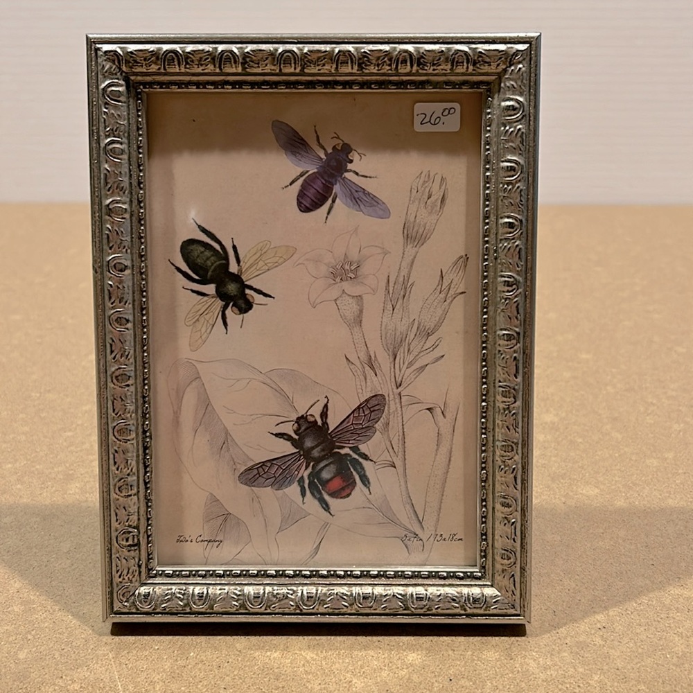 Two’s Company Bee Print. Ornate Gold Frame 5x7